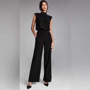 New Ramy Brook Black Dani Jersey Jumpsuit Jumpsuit Large mock neck pockets